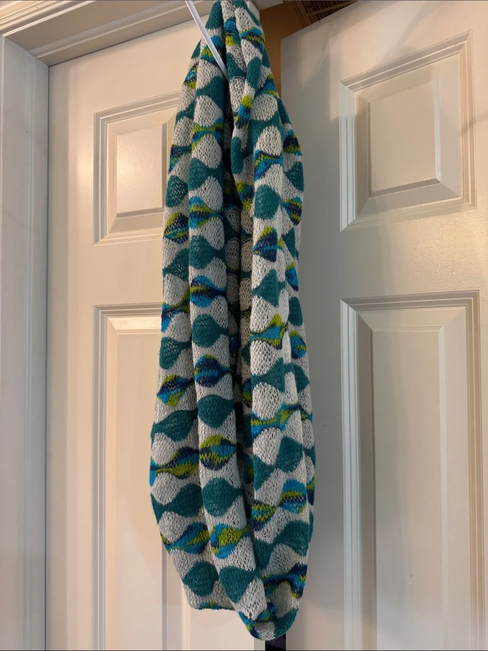 Echo Teal White Blue Green Patterned Infinity Scarf